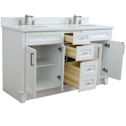 Bellaterra Home 400700-61D-WH-WEO Terni 61" vanity, White, white engineered stone top, angled view with doors open showing