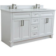 Bellaterra Home 400700-61D-WH-WEO Terni 61" vanity, White, white engineered stone top, angled view on a white background