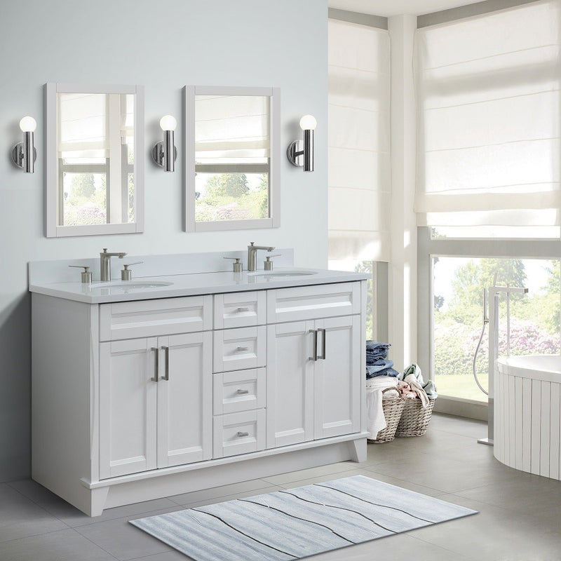Bellaterra Home 400700-61D-WH-WEO Terni 61" vanity, White, white engineered stone top, installed in a bathroom