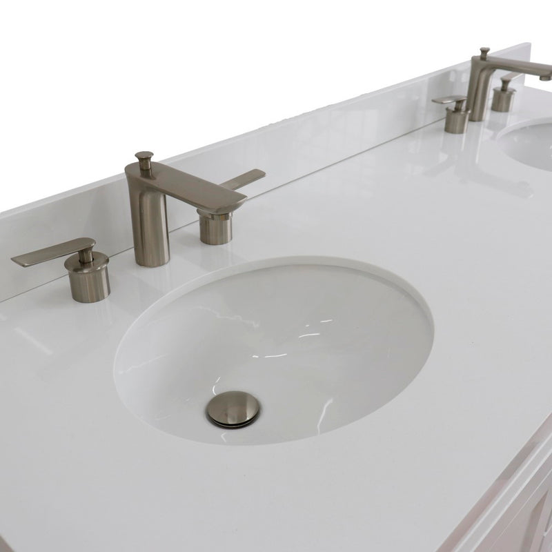 Bellaterra Home 400700-61D-WH-WEO Terni 61" vanity, White, white engineered stone top, countertop and sink close-up