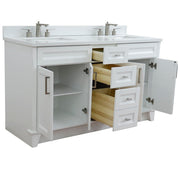 Bellaterra Home 400700-61D-WH-WER Terni 61" vanity, White, white engineered stone top, angled view with doors open showing