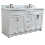 Bellaterra Home 400700-61D-WH-WER Terni 61" vanity, White, white engineered stone top, angled view on a white background