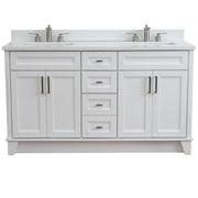 Bellaterra Home 400700-61D-WH-WER Terni 61" vanity, White, white engineered stone top, front view on a white background
