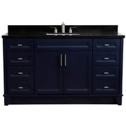 Bellaterra Home 400700-61S-BU-BGR Terni 61" vanity, Blue, Black Galaxy granite top, front view on a white background