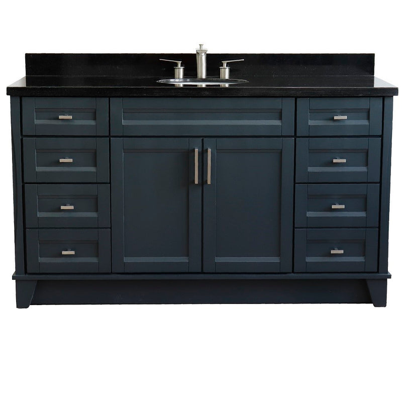 Bellaterra Home 400700-61S-DG-BGO Terni 61" vanity, Dark Gray, Black Galaxy granite top, front view on a white background