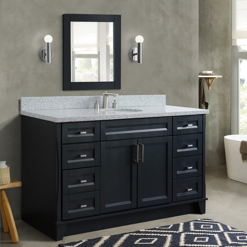 Bellaterra Home 400700-61S-DG-GYO Terni 61" vanity, Dark Gray, gray granite top, installed in a bathroom