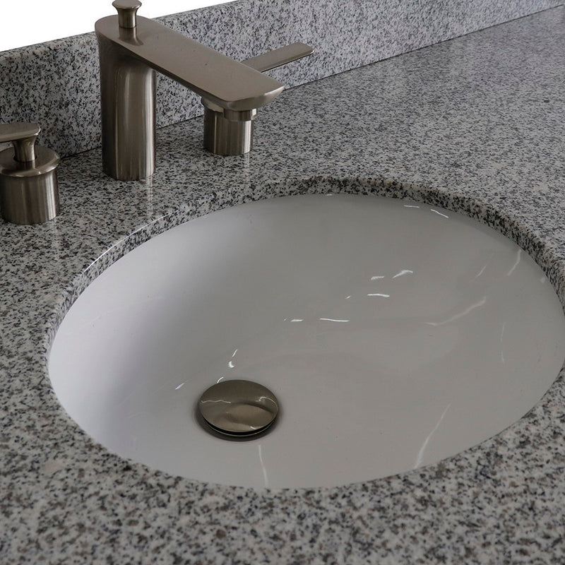 Bellaterra Home 400700-61S-DG-GYO Terni 61" vanity, Dark Gray, gray granite top, countertop and sink close-up