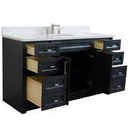 Bellaterra Home 400700-61S-DG-WEO Terni 61" vanity, Dark Gray, white engineered stone top, angled view with doors open