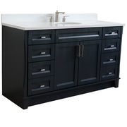 Bellaterra Home 400700-61S-DG-WEO Terni 61" vanity, Dark Gray, white engineered stone top, angled view on a white background