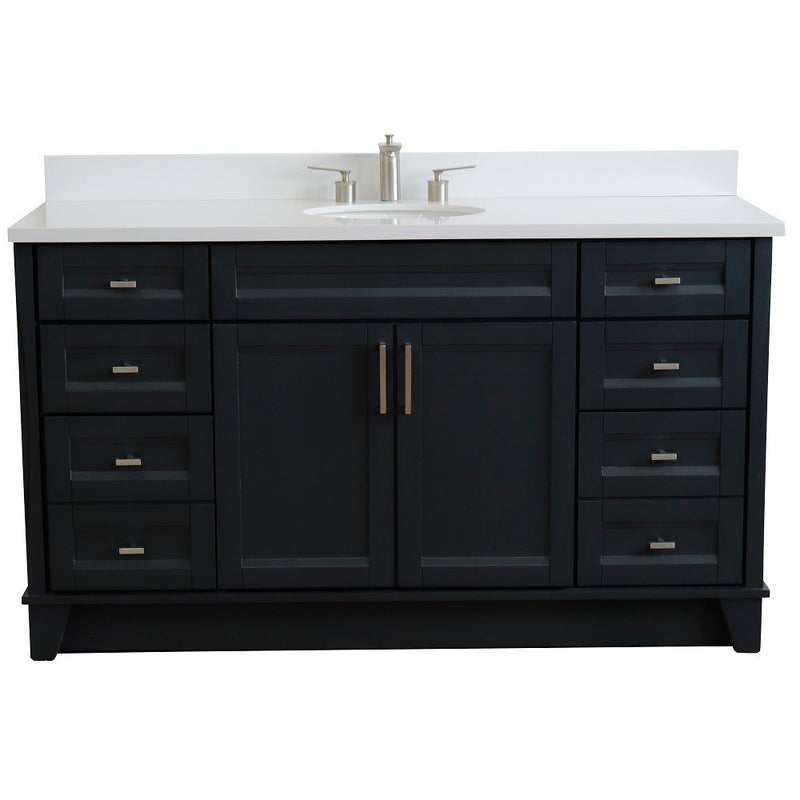 Bellaterra Home 400700-61S-DG-WEO Terni 61" vanity, Dark Gray, white engineered stone top, front view on a white background
