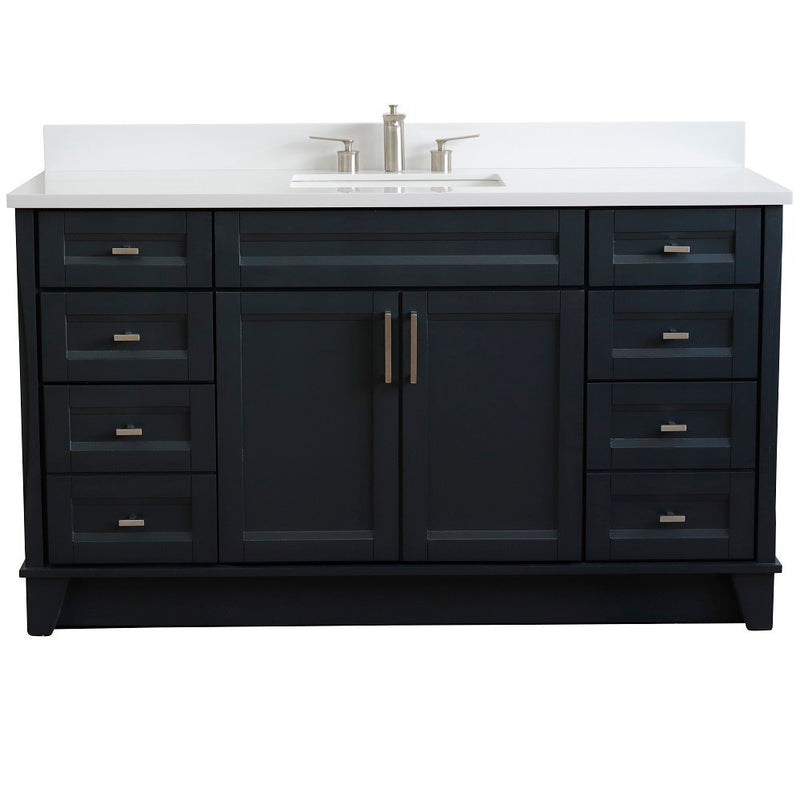 Bellaterra Home 400700-61S-DG-WER Terni 61" vanity, Dark Gray, white engineered stone top, front view on a white background