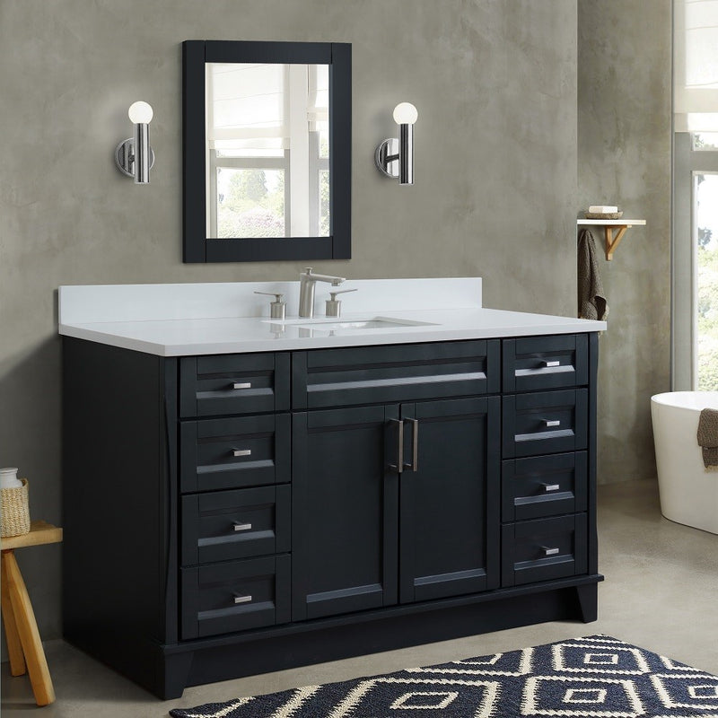 Bellaterra Home 400700-61S-DG-WER Terni 61" vanity, Dark Gray, white engineered stone top, installed in a bathroom