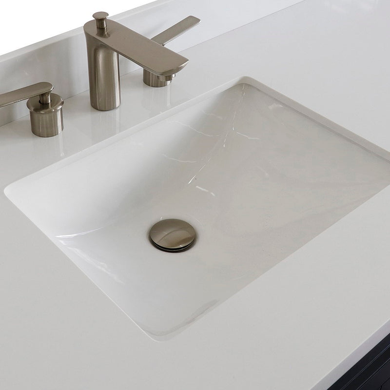 Bellaterra Home 400700-61S-DG-WER Terni 61" vanity, Dark Gray, white engineered stone top, countertop and sink close-up