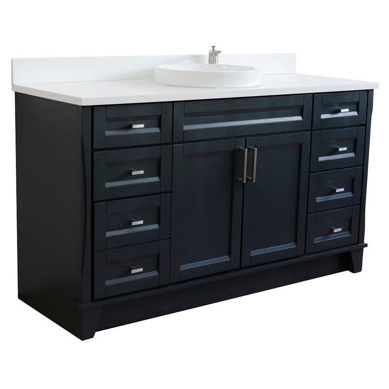 Bellaterra Home 400700-61S-DG-WERD Terni 61" vanity, Dark Gray, white engineered stone top, angled view on a white background