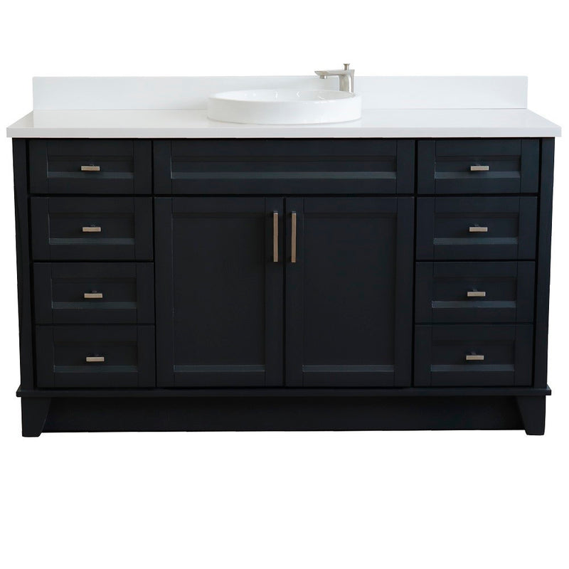 Bellaterra Home 400700-61S-DG-WERD Terni 61" vanity, Dark Gray, white engineered stone top, front view on a white background