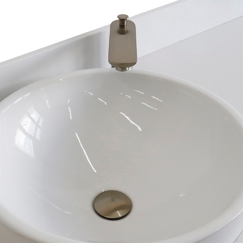 Bellaterra Home 400700-61S-DG-WERD Terni 61" vanity, Dark Gray, white engineered stone top, countertop and sink close-up