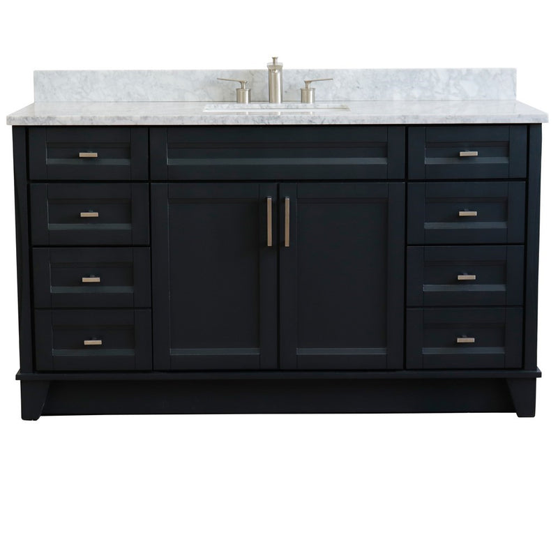 Bellaterra Home 400700-61S-DG-WMR Terni 61" vanity, Dark Gray, White Carrara marble top, front view on a white background