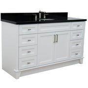 Bellaterra Home 400700-61S-WH-BGO Terni 61" vanity, White, Black Galaxy granite top, angled view on a white background