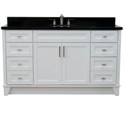 Bellaterra Home 400700-61S-WH-BGO Terni 61" vanity, White, Black Galaxy granite top, front view on a white background