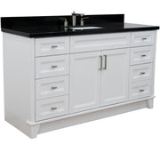 Bellaterra Home 400700-61S-WH-BGR Terni 61" vanity, White, Black Galaxy granite top, angled view on a white background