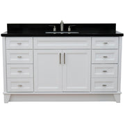 Bellaterra Home 400700-61S-WH-BGR Terni 61" vanity, White, Black Galaxy granite top, front view on a white background
