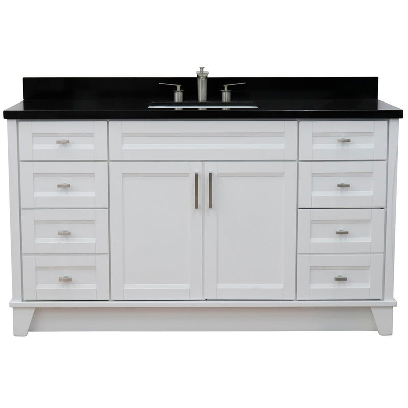 Bellaterra Home 400700-61S-WH-BGR Terni 61" vanity, White, Black Galaxy granite top, front view on a white background