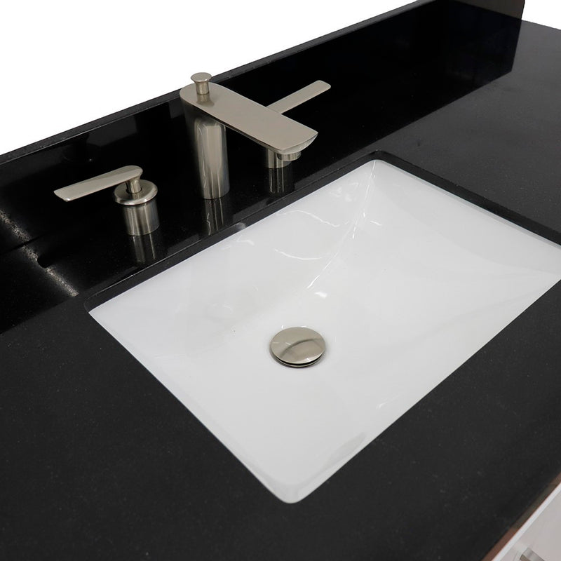Bellaterra Home 400700-61S-WH-BGR Terni 61" vanity, White, Black Galaxy granite top, countertop and sink close-up