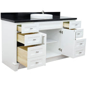 Bellaterra Home 400700-61S-WH-BGRD Terni 61" vanity, White, Black Galaxy granite top, angled view with doors open showing