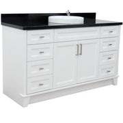 Bellaterra Home 400700-61S-WH-BGRD Terni 61" vanity, White, Black Galaxy granite top, angled view on a white background