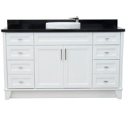 Bellaterra Home 400700-61S-WH-BGRD Terni 61" vanity, White, Black Galaxy granite top, front view on a white background