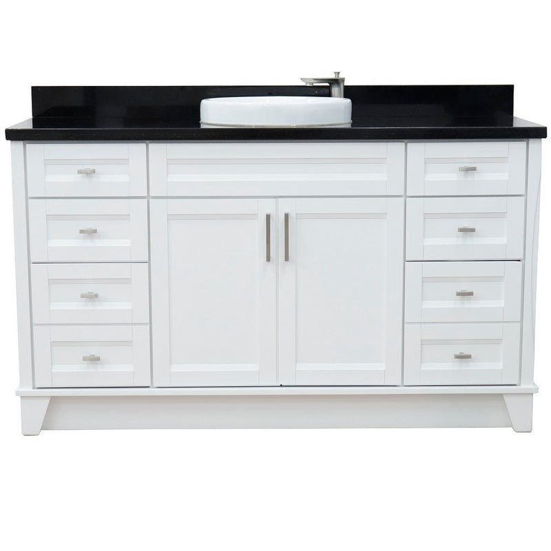Bellaterra Home 400700-61S-WH-BGRD Terni 61" vanity, White, Black Galaxy granite top, front view on a white background