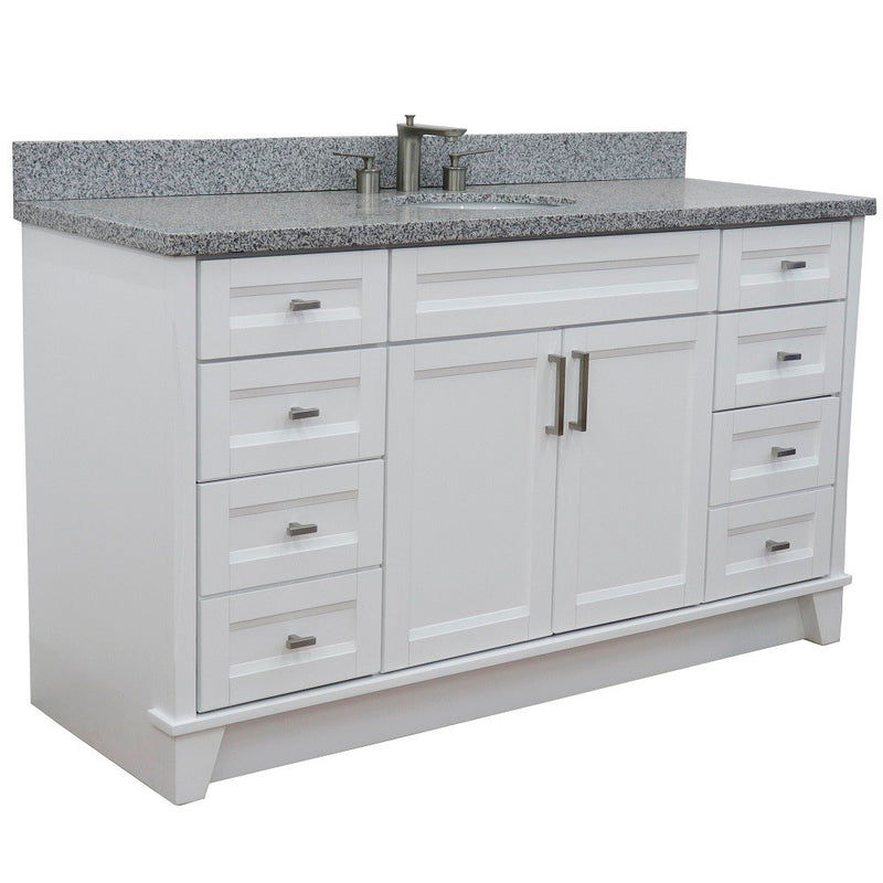 Bellaterra Home 400700-61S-WH-GYO Terni 61" vanity, White, gray granite top, angled view on a white background