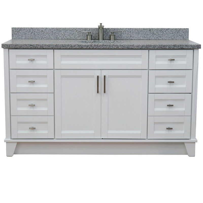Bellaterra Home 400700-61S-WH-GYO Terni 61" vanity, White, gray granite top, front view on a white background