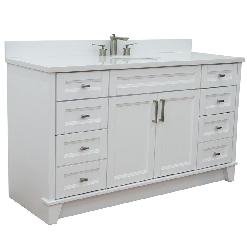 Bellaterra Home 400700-61S-WH-WEO Terni 61" vanity, White, white engineered stone top, angled view on a white background