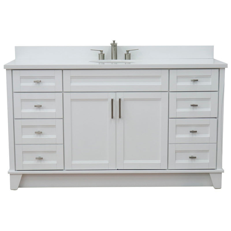 Bellaterra Home 400700-61S-WH-WEO Terni 61" vanity, White, white engineered stone top, front view on a white background