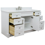 Bellaterra Home 400700-61S-WH-WER Terni 61" vanity, White, white engineered stone top, angled view with doors open showing