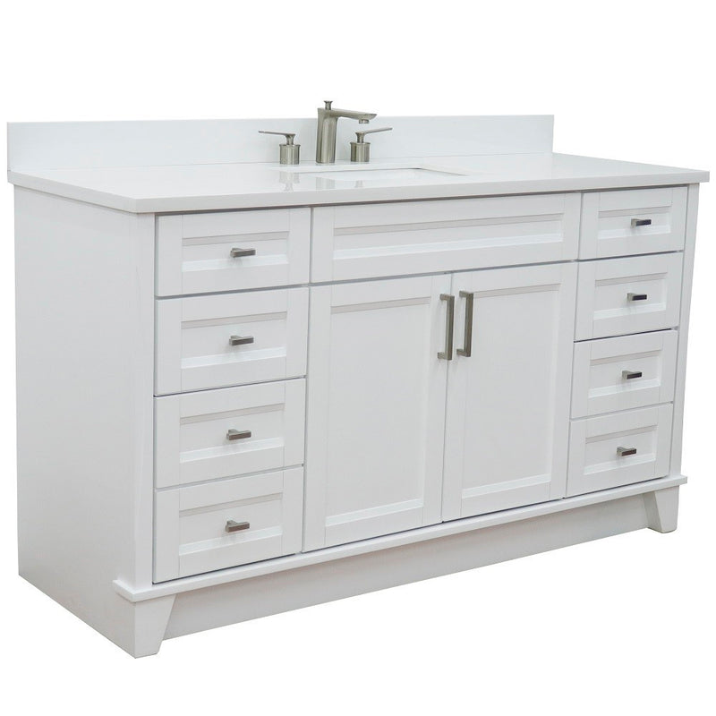 Bellaterra Home 400700-61S-WH-WER Terni 61" vanity, White, white engineered stone top, angled view on a white background