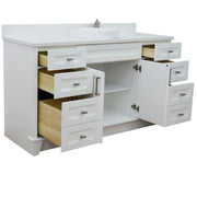 Bellaterra Home 400700-61S-WH-WERD Terni 61" vanity, White, white engineered stone top, angled view with doors open showing