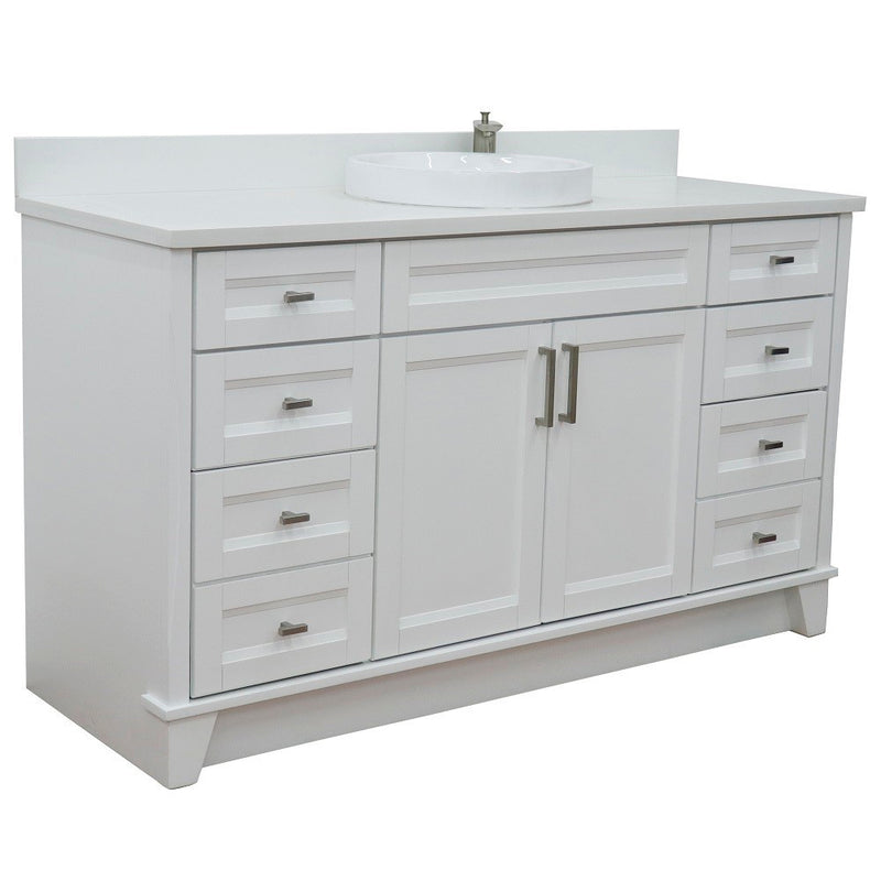 Bellaterra Home 400700-61S-WH-WERD Terni 61" vanity, White, white engineered stone top, angled view on a white background