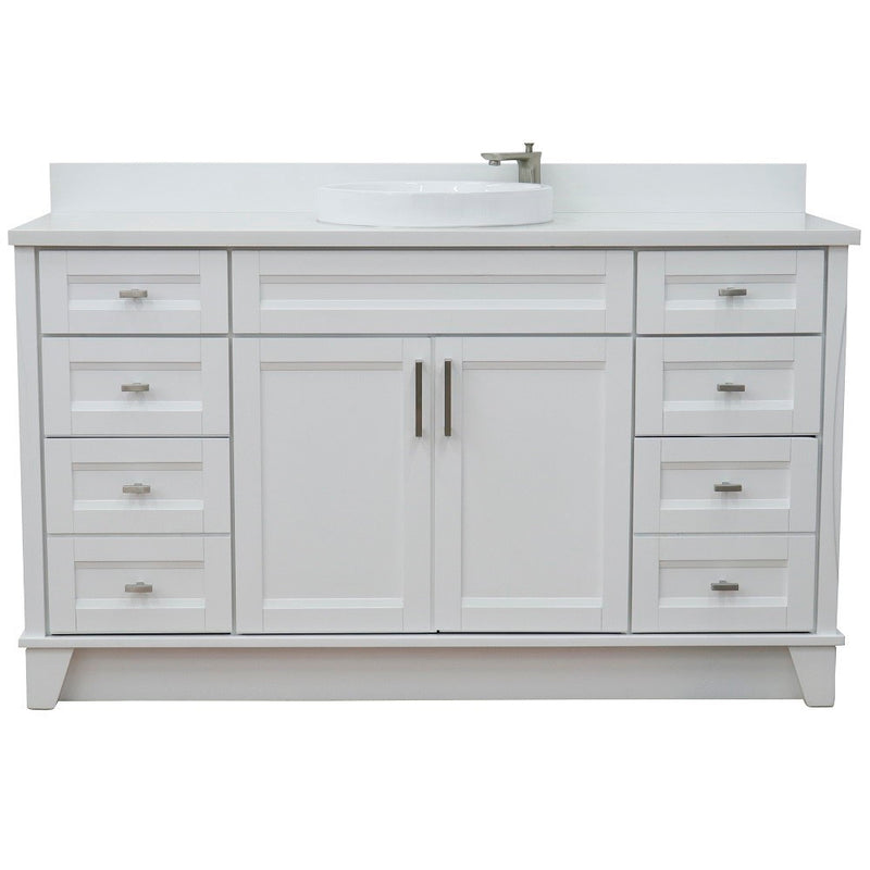 Bellaterra Home 400700-61S-WH-WERD Terni 61" vanity, White, white engineered stone top, front view on a white background
