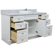 Bellaterra Home 400700-61S-WH-WMRD Terni 61" vanity, White, White Carrara marble top, angled view with doors open showing