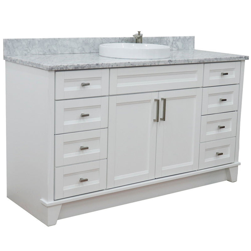 Bellaterra Home 400700-61S-WH-WMRD Terni 61" vanity, White, White Carrara marble top, angled view on a white background