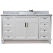 Bellaterra Home 400700-61S-WH-WMRD Terni 61" vanity, White, White Carrara marble top, front view on a white background