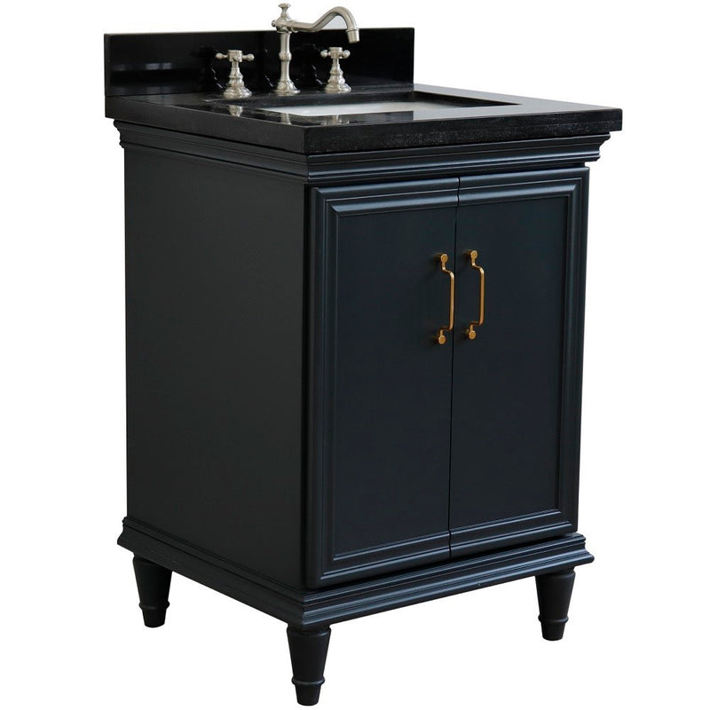 Bellaterra Home 400800-25-DG-BGR Forli 25" vanity, Dark Gray, Black Galaxy granite top, angled view with doors closed