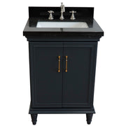 Bellaterra Home 400800-25-DG-BGR Forli 25" vanity, Dark Gray, Black Galaxy granite top, front view on a white background