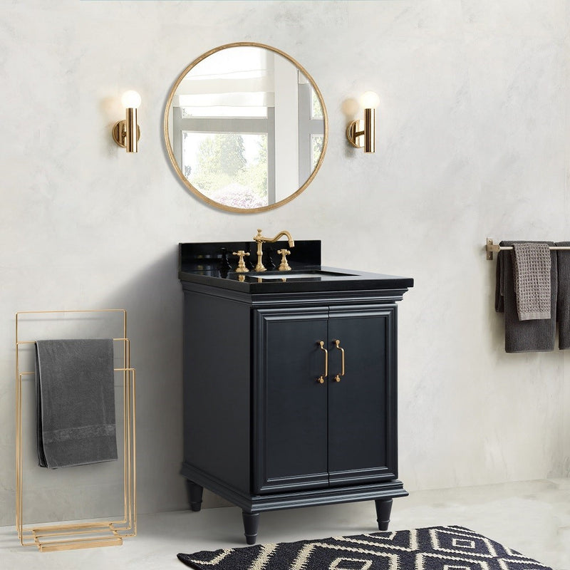 Bellaterra Home 400800-25-DG-BGR Forli 25" vanity, Dark Gray, Black Galaxy granite top, installed in a bathroom