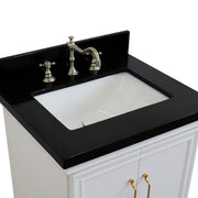 Bellaterra Home 400800-25-WH-BGR Forli 25" vanity, White, Black Galaxy granite top, countertop and sink close-up