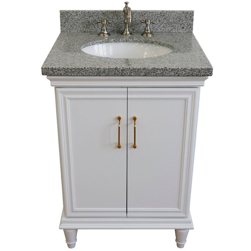 Bellaterra Home 400800-25-WH-GYO Forli 25" vanity, White, gray granite top, front view on a white background