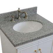 Bellaterra Home 400800-25-WH-GYO Forli 25" vanity, White, gray granite top, countertop and sink close-up