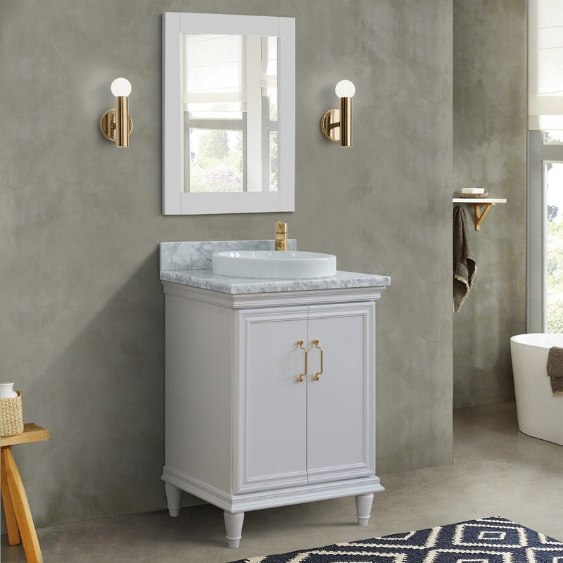 Bellaterra Home 400800-25-WH-WMRD Forli 25" vanity, White, White Carrara marble top, installed in a bathroom